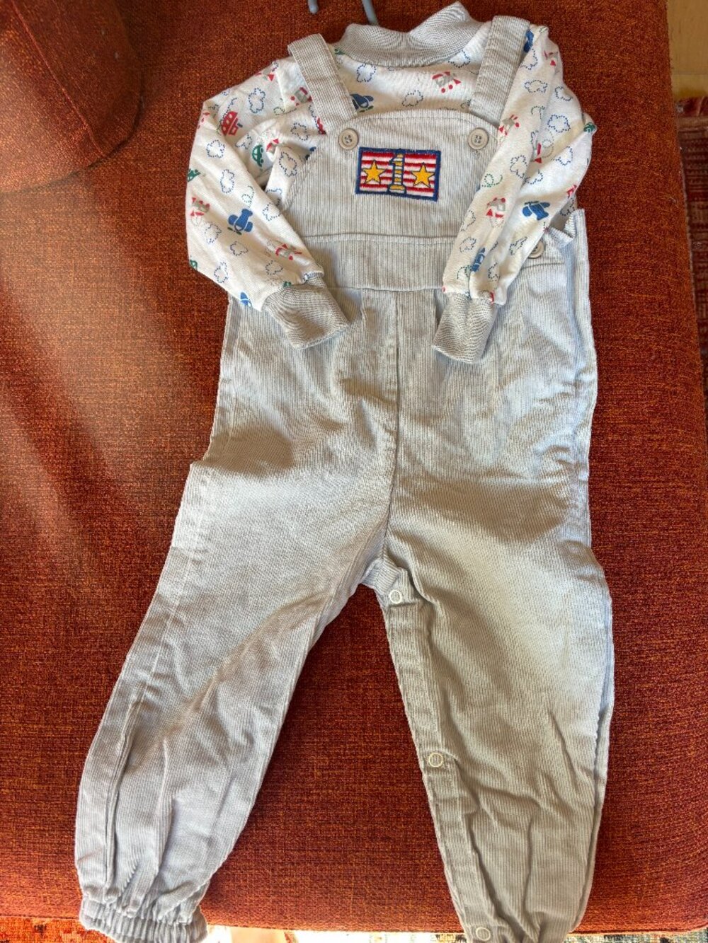 Vintage Buster Brown 24 Months Corduroy Overall Set Airplane Motif